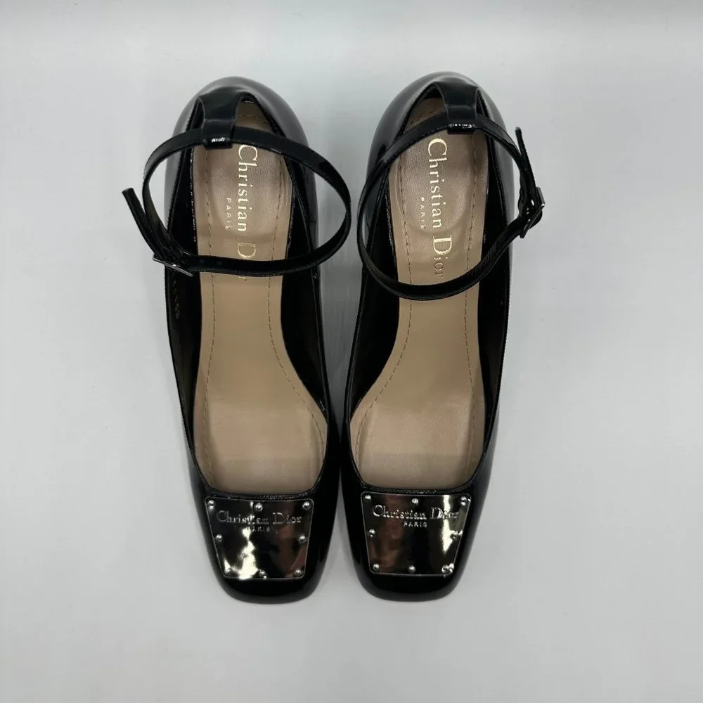 Dior La Parisienne Black Patent Leather Pump with Silver Heel & Ankle Strap FW22 - Picture 5 of 12